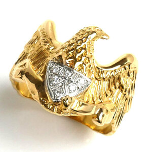 K18YG yellow gold Pt900 platinum Eagle ring * ring diamond 0.06ct 20.5 number 6.0g men's used 