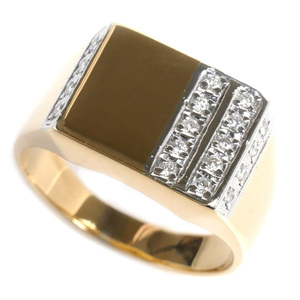 K18YG yellow gold Pt900 platinum ring * ring diamond 0.19ct 18 number 10.6g men's used beautiful goods 