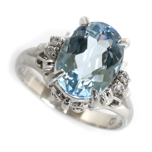 Pt900 platinum ring * ring aquamarine 2.93ct diamond 0.05ct 11 number 6.0g lady's used 