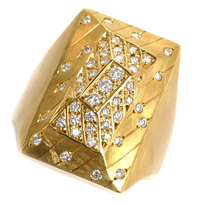 K18YG yellow gold ring * ring diamond 0.550ct 19 number 15.3g men's used beautiful goods 