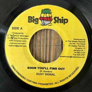 ★試聴！レア！2010！Toots & The MaytalsのBam-BamのフレーズでBOWネタ！【Busy Signal - Soon You'll Find Out】7inch Big Ship JA