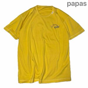 papasパパス新品未使用♪Tシャツ　イエロー　L 大きいサイズ　黄色　メンズ　y0107 定価15,400円