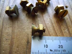* prompt decision * brass 1 2 ps *W 3/16(1 minute 5 rin )×10mm * minus plate head bolt screw * nut * old tool * rare *DIY* yellow copper *