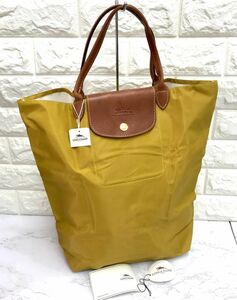 LONGCHAMP ロンシャン トートバッグ エコバッグ 折りたたみ ナイロン×レザー イエロー系 鞄 fah 5S175