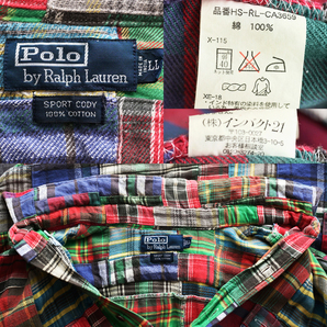 希少 90s POLO RALPH LAUREN パッチワーク コットンネル BD 長袖 シャツ LLサイズ / ヴィンテージ RRL ポロ ラルフローレンの画像7