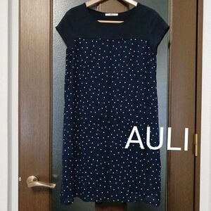 AULI　シフォンワンピース　ネイビー　ドット　フリーサイズ 半袖