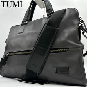 2way 極美品 TUMI トゥミ ハリソン テイラー メンズ ビジネスバッグ 斜め掛け A4 ブリーフケース オールレザー 本革 ショルダー グレー 灰