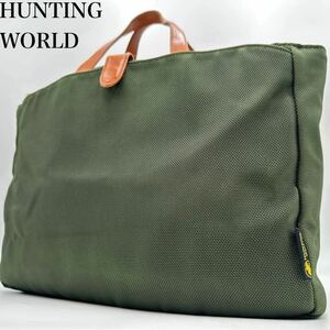 美品 A4◎ ハンティングワールド HUNTING WORLD メンズ アドゥービ ビジネス トートバッグ バリスティックナイロン レザー カーキ ハンド