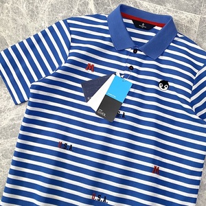  new goods Munsingwear Munsingwear wear polo-shirt with short sleeves stretch men's M white blue border total pattern penguin embroidery Golf wear 522