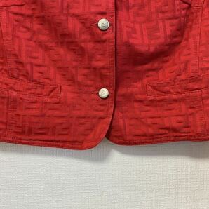 5-41 FENDI フェンディ ジャケット アウター 上着 長袖 ズッカ柄 総柄 赤 レッド コットン100% イタリア製 女性用 レディース の画像4