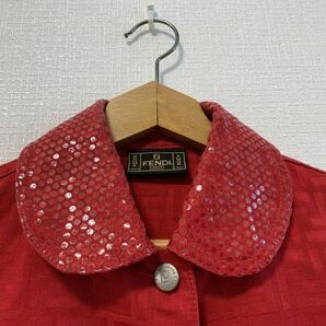 5-41 FENDI フェンディ ジャケット アウター 上着 長袖 ズッカ柄 総柄 赤 レッド コットン100% イタリア製 女性用 レディース の画像5