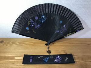 5-166 ANNA SUI アナスイ 扇子 せんす 和装小物 扇子入れ付き ブラック 黒 蝶々 お花 