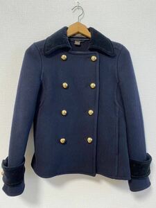5-13 COACH Coach pea coat pea coat short coat double coat outer coat plain navy navy blue color wool 100% gold button size 4