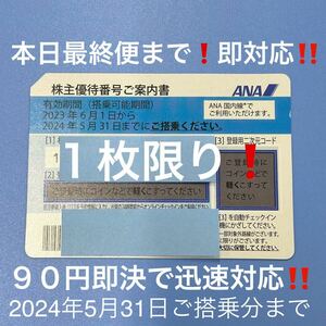 ★当日フライトにも即対応！ANA 株主優待券 1枚限り 即決！お急ぎの方へ！お支払い確認後５分で発券用コード通知！全日空 株主優待