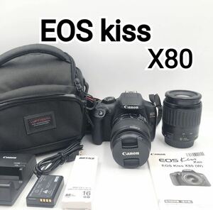 【1円スタート】Canon EOS Kiss X80 ダブルレンズセット デジタル一眼レフカメラ 