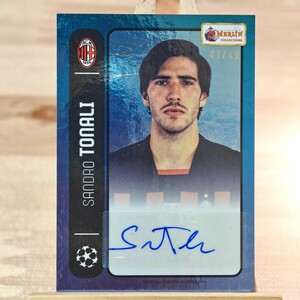 49枚限定 サンドロ・トナーリ 2022/23 Topps Merlin Heritage 98 Sandro Tonali Blue Auto AC Milan 47/49 直筆サインカード