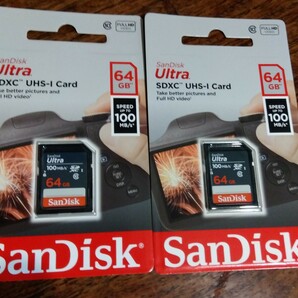 新品未開封 SanDisk サンデスク SDカード 64GB 100MB SDXCカード Ultra CLASS10 UHS-I 2枚 SDXCの画像1