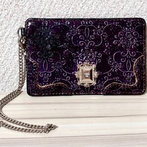 アナスイ ANNA SUI /パスケース カードケース 定期入れ 名刺入れ 小物入れ 黒紫パープル