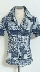 17640 jpy Tornado Mart made in Japan ba lock art pattern high tension cloth stretch shirt floral print peiz Lee short sleeves neitib flower print shirt 