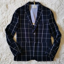 ZARA MAN ザラ マン テーラードジャケット 背抜き 春夏 サマー ウォッシャブル 格子 個性的デザイン 差し色 紺 ネイビー XL 180/100A_画像2