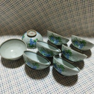 当時物　九谷焼　珍しい　ぶどう　和食器 茶碗 8個セット　九谷