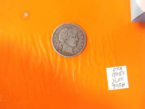 1円オーク：USA1908年(S)1/2ドル銀貨1枚NO-905-B