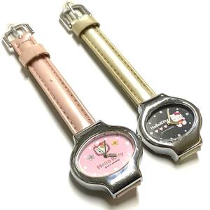 [ rare! Vintage retro * secondhand goods, battery replaced ]97 year made Sanrio Hello Kitty wristwatch character watch 2 pcs set 