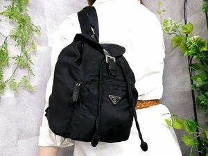 ●美品●PRADA プラダ●三角ロゴプレート●ポコノ ナイロン カーフ レザー 本革●ミニ リュックサック●黒●SV金具●ヴィンテージ●Js46223