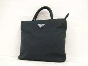 ◆美品◆PRADA プラダ◆ナイロン◆ハンド バッグ◆ダークグリーン シルバー金具◆イタリア製◆三角ロゴプレート◆腕掛け◆A4986