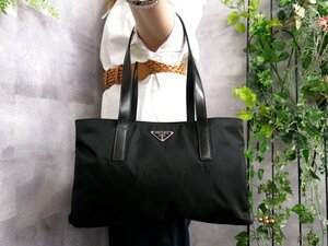 ●超美品●PRADA プラダ●三角ロゴプレート●ポコノ ナイロン カーフ レザー 本革●トート バッグ●黒●SV金具●肩掛け●B5 書類●Js46233