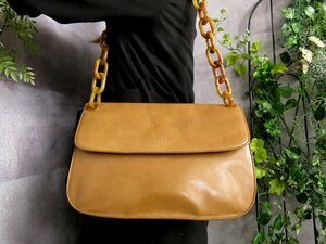 ●美品●プラダ●ロゴ型押し●カーフ レザー 本革●プラスチックチェーン●ショルダー バッグ●キャメル●ヴィンテージ●かばん●Js46280