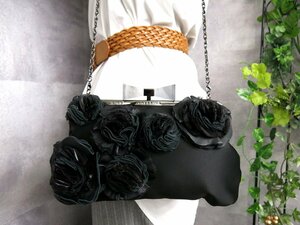 * super-beauty goods *ANTEPRIMA Anteprima * flower motif * ribbon * satin * bulrush . shoulder bag * black * silver metal fittings * diagonal ..*Js46287