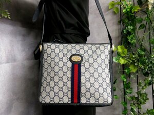 ●超美品●GUCCI オールド グッチ●グッチプラス●シェリー●PVC カーフ レザー 本革●ショルダー バッグ●グレー ダークネイビー●Js46321