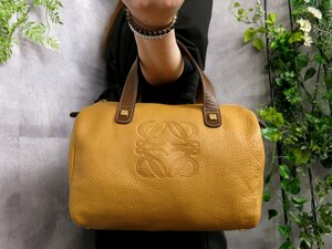 ●超美品●LOEWE ロエベ●アナグラム●ロゴ型押し●カーフ レザー 本革●ハンド バッグ●ゴールデンイエロー ブラウン●G金具●Js46412