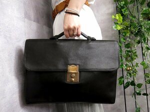 超美品●GUCCI オールド グッチ●メンズ●ロゴ型押し●カーフ レザー 本革●ビジネス バッグ●黒●G金具●ヴィンテージ●A4 書類●Js46299