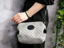 ●超美品●GUCCI オールド グッチ●マイクロGGスプリーム●PVC カーフ レザー 本革●ショルダー バッグ●ネイビー グレー●G金具●Js46554_画像1