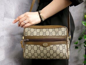 ●超美品●GUCCI オールド グッチ●グッチプラス●PVC カーフ レザー 本革●ショルダー バッグ●ブラウン系●G金具●ヴィンテージ●Js46575