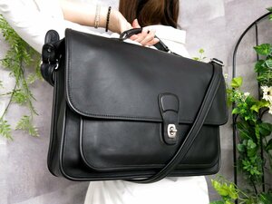  super-beauty goods *COACH Old Coach * men's *USA made * Turn lock * high class car f leather original leather *2way business bag * black *SV metal fittings *A4*Js46464