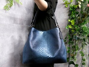 ●超美品●COACH コーチ●マディソン フィービー●F36627●パイソン 型押し レザー 本革●トート バッグ●ブルー系●SV金具●B5●Js46821