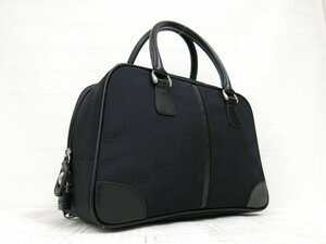 ◆BALENCIAGA バレンシアガ◆BBロゴ総柄◆ナイロン カーフ レザー 本革◆ハンド バッグ◆ブラック SV金具◆ロゴ型押し◆腕掛け◆A5029