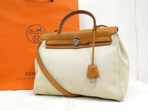 ◆美品◆HERMES エルメス◆エールバッグ◆トワルアッシュ レザー 本革◆2way ハンド ショルダー バッグ◆キャメル ベージュ SV金具◆A5172