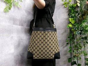 ●超美品●GUCCI グッチ●GGキャンバス カーフ レザー 本革●ワンショルダー バッグ●黒 ベージュ●G金具●イタリア製●B5 書類●Js46698