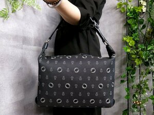 ●超美品●ハンティング・ワールド●総柄●ナイロンキャンバス カーフ レザー 本革●ショルダー バッグ●ネイビー●SV金具●B5●Js46585