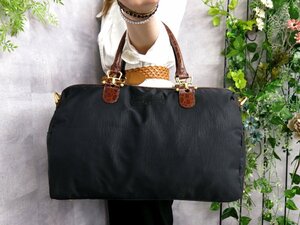 * очень красивый товар *BALENCIAGA Balenciaga *BB Logo * нейлон крокодил type вдавлено . кожа * Boston ручная сумочка * чёрный чай *G металлические принадлежности *A4*Js46663