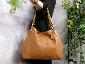 ●超美品●COACH コーチ●ハリー●F80268●ペブル レザー 本革●ショルダー トート バッグ●キャラメル●G金具●肩掛け●B5 収納●Js46696