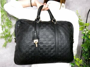 ●超美品●GUCCI グッチ●メンズ●グッチシマ●カーフ レザー 本革●ブリーフケース●黒●G金具●A4 ビジネス 収納●書類 かばん●Js46729