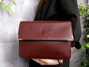 ●美品●Cartier カルティエ●マスト●カーフ レザー 本革●セカンド クラッチ バッグ●ボルドー●ゴールド金具●収納 かばん●Js46822