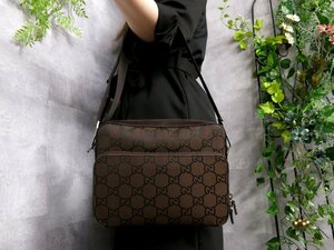 ●超美品●GUCCI グッチ●GGナイロン カーフ レザー 本革●ショルダー バッグ●ブラウン●シルバー金具●イタリア製●肩掛け●Js46683