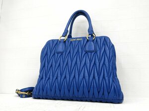 * beautiful goods *miu miu MiuMiu *ma tera se* Logo metal fittings * leather original leather *2way hand shoulder bag * blue Gold metal fittings *A5263