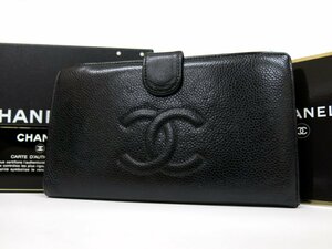 ◆美品◆CHANEL シャネル◆ココマーク◆キャビアスキン レザー 本革◆二つ折り 長財布◆ブラック ゴールド金具◆ヴィンテージ◆A5292